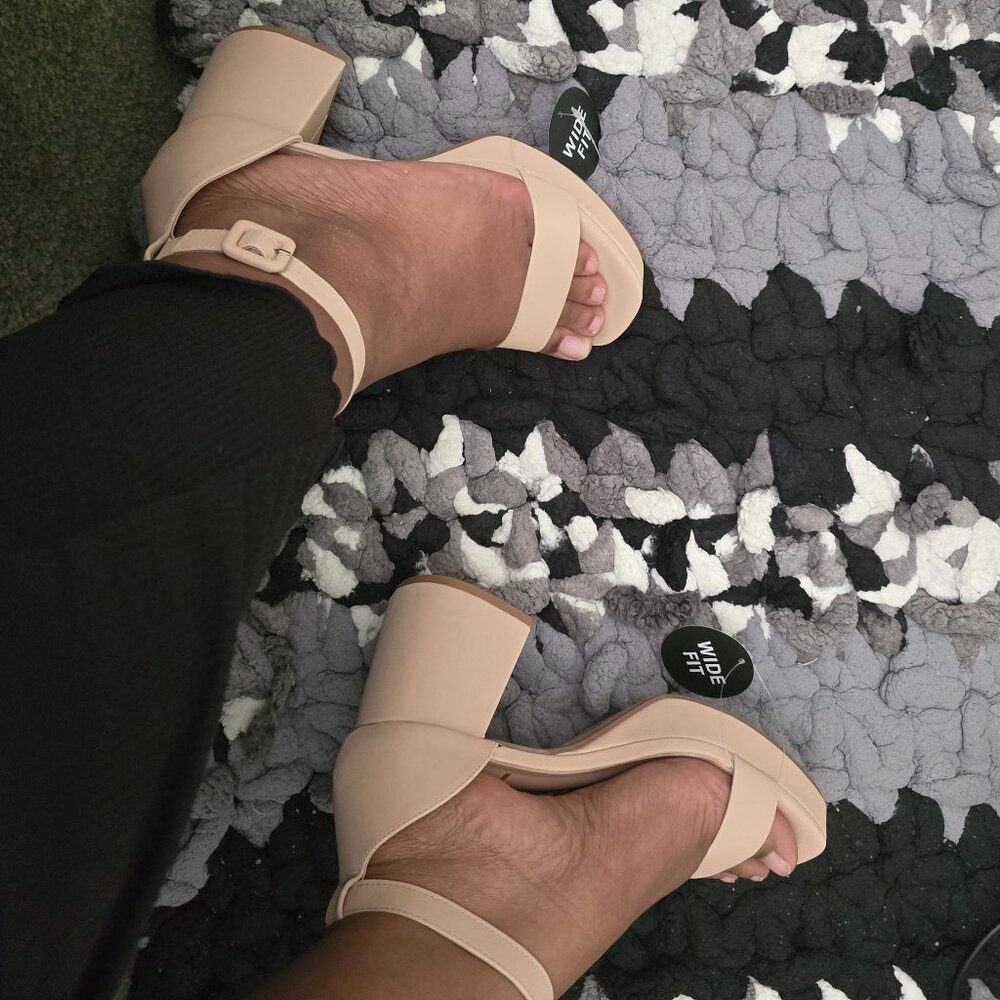 Women's Ankle Strap Square Toe, Block Heel, Taupe Sandals